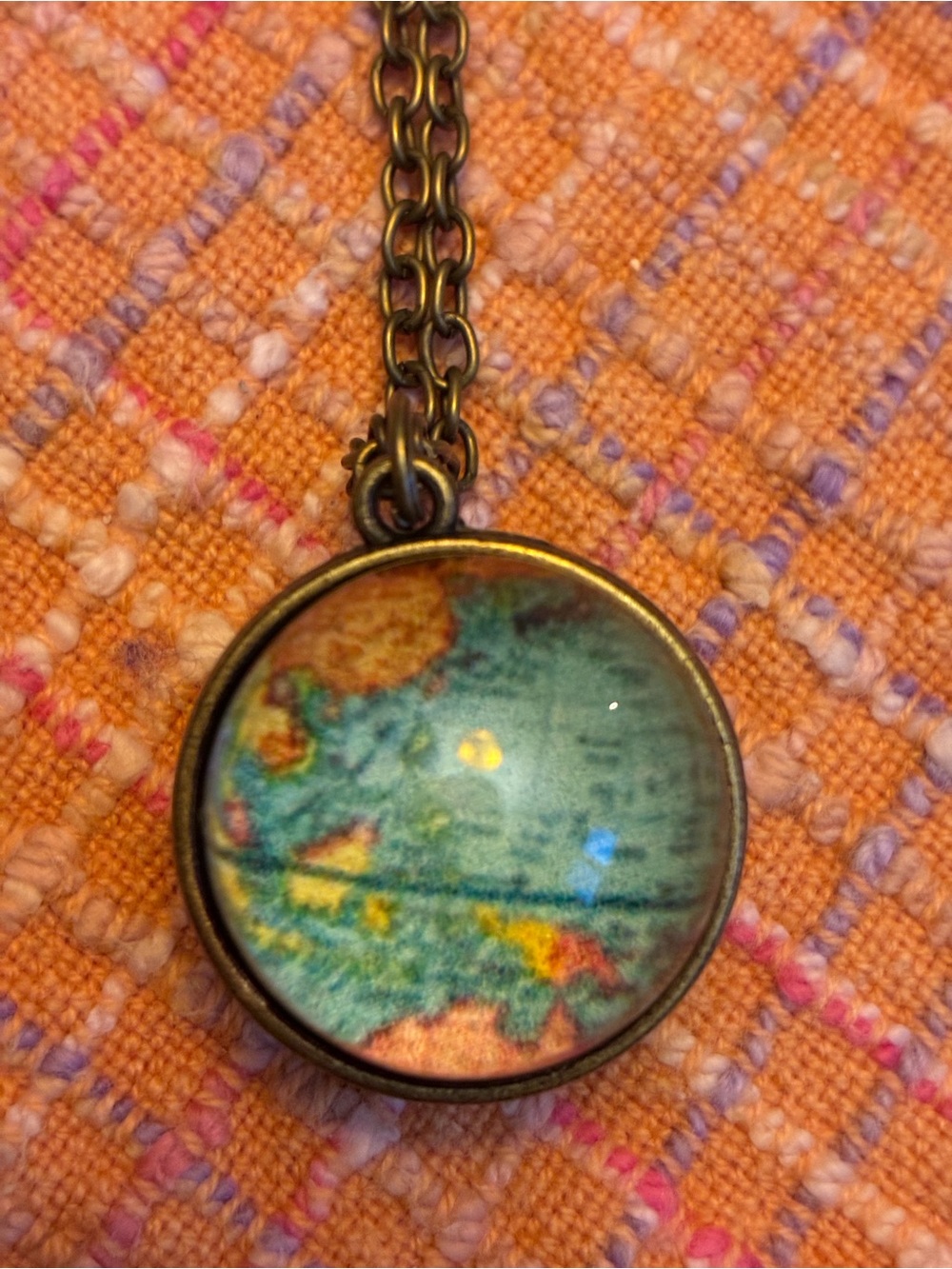 Fashion Jewelry Globe Pendant Necklace - Teal, Gold, Orange